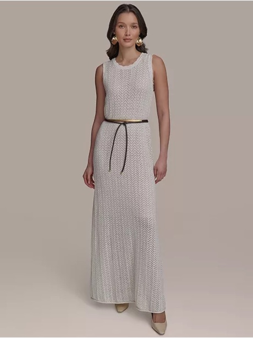 Donna Karan Cream Chevron Knit Sleeveless Maxi No belt